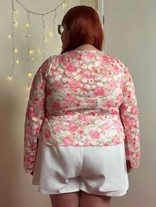 Enliva 大码女式碎花方领系带泡泡袖衬衫，春夏度假风格 - 彩色 - 查看 2