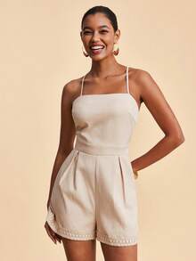 Travachic 夏季性感吊带花卉蕾丝边露背连体衣 - 杏色 - 查看 3