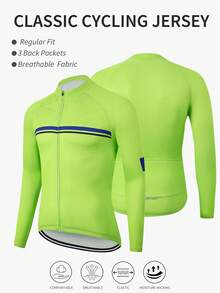 Gym Rark Maillot de ciclismo de manga larga con rayas fluorescentes verdes para hombre - Verde - Ver 1