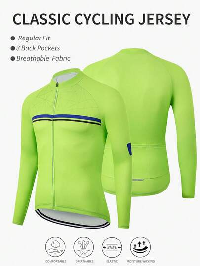 Manfinity Sport Corelite Men's Fluorescent Green Striped Raglan Long Sleeve Cycling Jersey