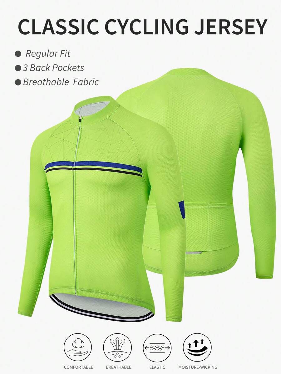Gym Rark Maillot de ciclismo de manga larga con rayas fluorescentes verdes para hombre - Verde - Ver 1