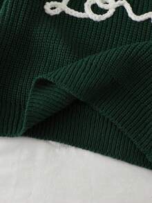 Sparklyn Suéter casual de niña con bordado de letras, otoño/invierno - Verde Oscuro - Ver 6