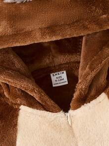 SHEIN Perso Play Baby Girl Plush Cartoon Hooded Jumpsuit, Cute Long Sleeve Baby, Donkey Design, Autumn/Winter - Multicolor - View 4