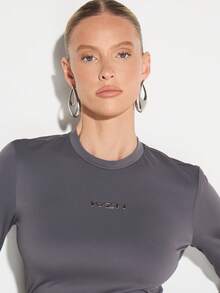 KIZN Atasan Lengan Panjang Leher Bulat, Pas Badan, Bahan Elastis, Kasual untuk Pemakaian Sehari-hari, Warna Polos, Kaos Dasar - Grey - View 3
