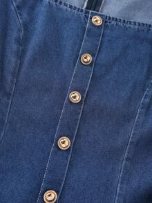 GlowEve 女士休闲通勤短袖牛仔连衣裙 - 藍色 - 查看 5