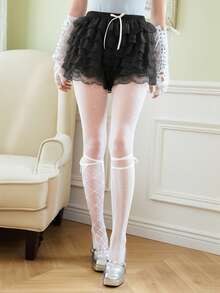 ROMWE Kawaii 甜美蛋糕蕾丝蝴蝶结女士安全短裤 - 黑色 - 查看 4