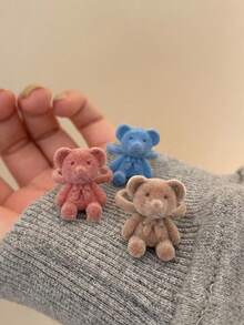 Joivida Flocked Bear Cartoon Ring, Plush Bow Adjustable Jewelry, Sweet Gift For Friends, Fashionable Ring, Cute Animal Ring Gift - Multicolor - View 3