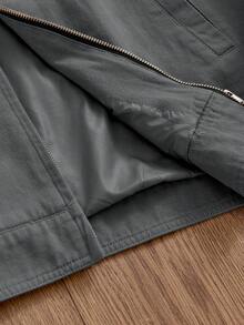 Manfinity Unisex 男士休闲撞色领长袖外套，秋季百搭单品 - 深灰色 - 查看 6