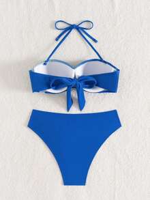 Swim Lushoire 2pcs Women Ombre Criss-Cross Triangle Bikini Set, Beach Vacation Casual Swimwear, Summer - Blue - View 7