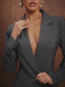 Hauture Women's 2 Tone Pinstripe Suiting Blazer Dress - Multicolor - View 6