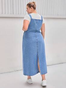 SHEIN Cottnline فستان جينز كاجوال طويل للنساء مقاسات كبيرة - أزرق متوسط - مشاهدة 3