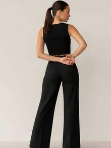 Pantalón de Tiro Alto con Corte Amplio y Estilo Elegante | Diseño Moderno, Comodidad Premium y Silueta Favorecedora - Negro - Ver 2