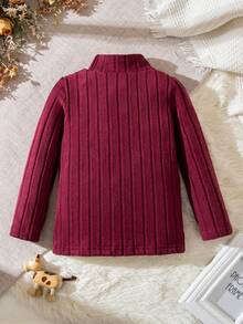 SHEIN Vintaside Kids 男童百搭长袖高领T恤，秋冬季 - 酒紅色 - 查看 2