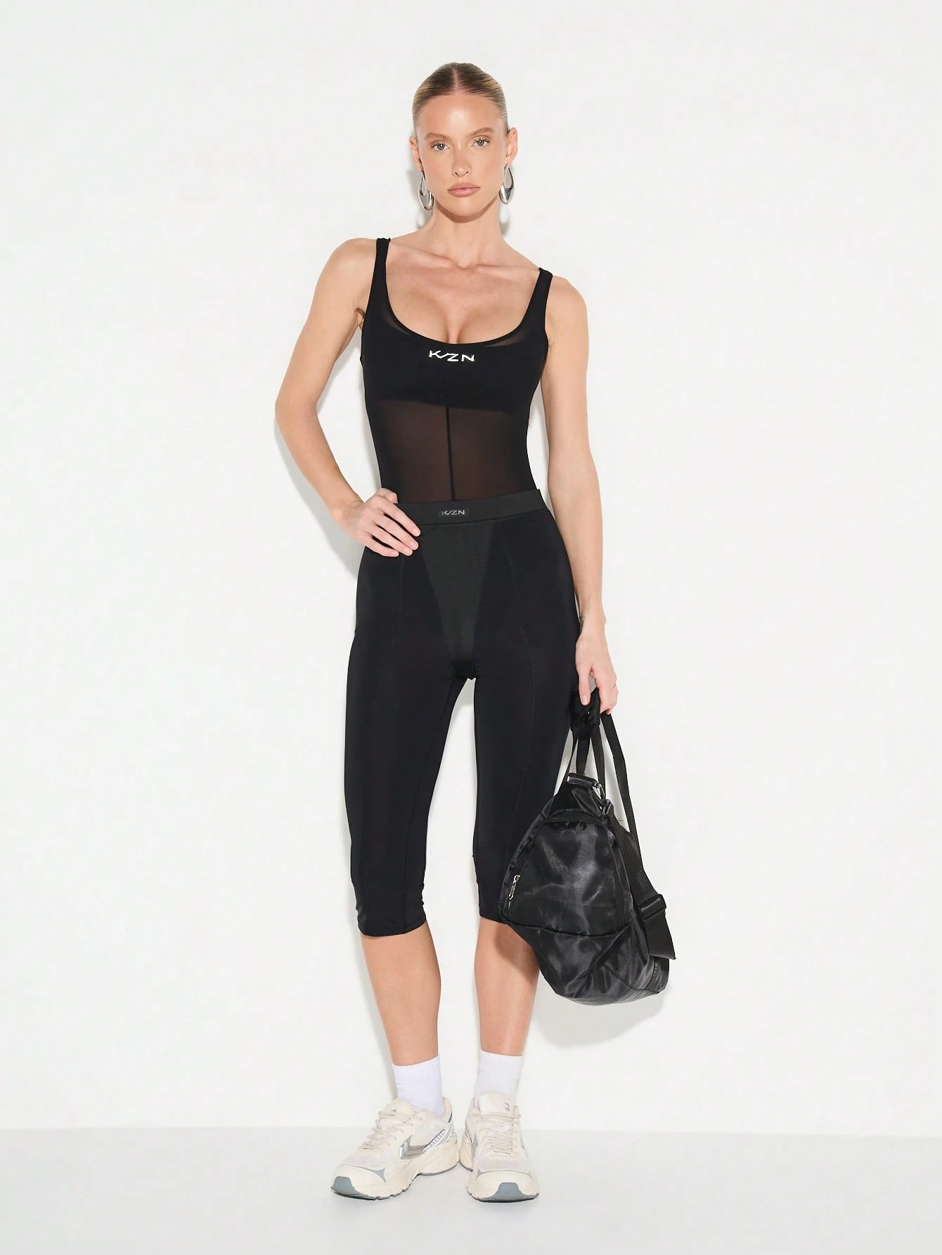 KIZN Mesh Panel Capri Leggings With Logo