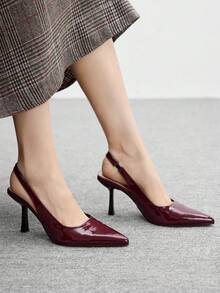 CUCCOO SZL 女士尖头日常百搭时尚优雅高跟鞋 - 酒紅色 - 查看 3