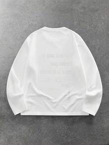 ROMWE MEN Street Life 男士休闲十字架标语印花长袖T恤，秋季款 - 白色 - 查看 2