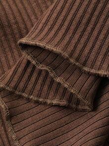 DAZY 女士深V领修身长袖休闲T恤 Y2k - 棕色 - 查看 7