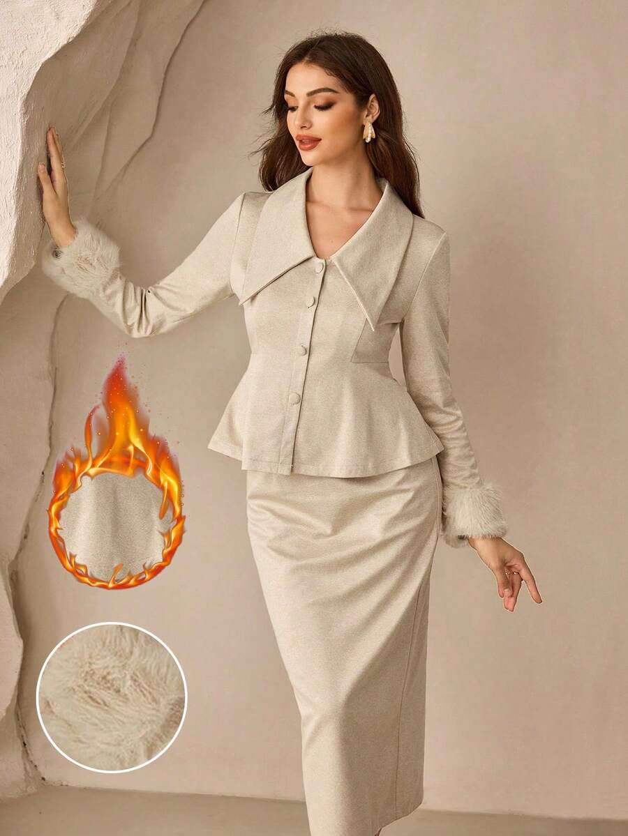 Modelyn Bộ trang phục hai mảnh thanh lịch và thời trang, thích hợp cho những chuyến đi chơi vào mùa thu/đông - Màu be - Xem 1