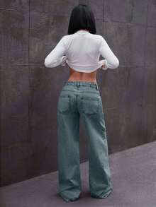 EURMUSE LOW RISE WIDELEG JEAN WITH BOW DETAILS - Light Wash - View 2