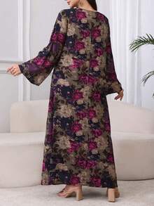 Al Najma Cotton Printed Tie Neck Midi Dress - Multicolor - View 7