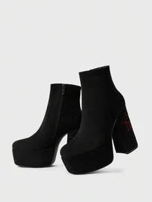 Sugerpunk Women's Fashion Commuter Waterproof Platform Thick High Heel Ankle Boots For Christmas - Black - View 3