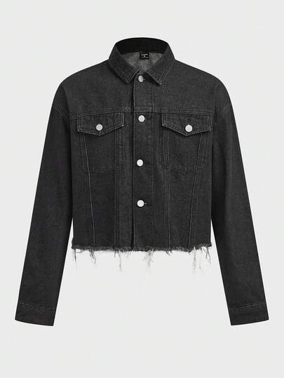 FeverCity Men's Casual Cropped Denim Jacket, Autumn