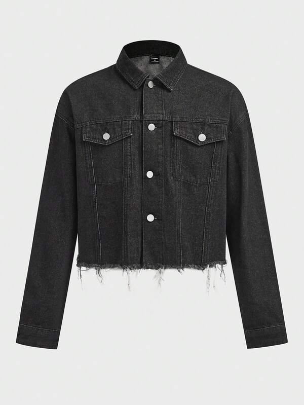 FeverCity Men's Casual Cropped Denim Jacket, Autumn