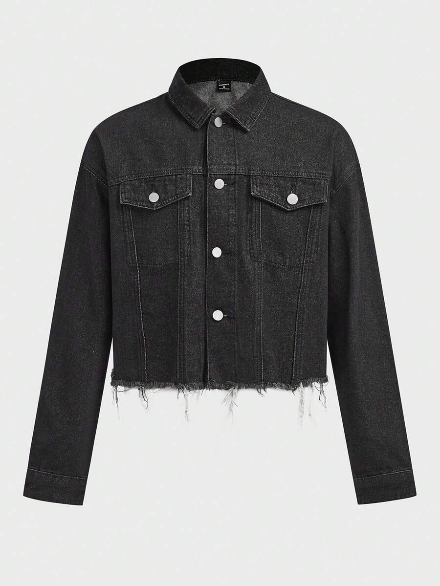 FeverCity Men's Casual Cropped Denim Jacket, Autumn - Black - View 1