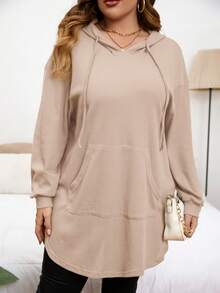 SHEIN LUNE Áo nỉ trơn màu, cỡ lớn, kiểu dáng thường ngày, đa năng cho mùa thu. - Màu be - Xem 1