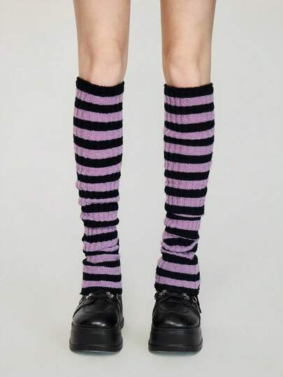 Goth 2 Paar Y2K-Stil zufällige Farbe gestrickte Beinwärmer, vielseitige Überknie-Beinwärmer, preppy Alltagskleidung