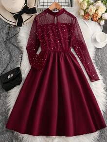 Sparklyn Mädchen elegantes Prinzessinnen-Stil schwarzes Mesh-Kleid - Bordeaux - Übersicht 3