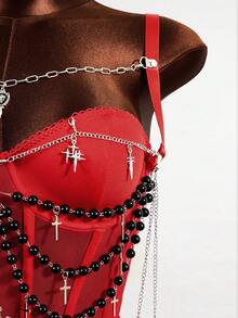 BamGleam Women's Sexy Punk Rivet Chain Strap Camisole - Red - View 3