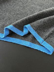 Franclia 女士休闲宽松高领长袖撞色滚边灰色套头毛衣，秋冬季 - 深灰色 - 查看 8