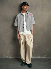 AXEPEAK Men's Letter Embroidery Striped Print Casual Short Sleeve Shirt - Multicolor - View 3