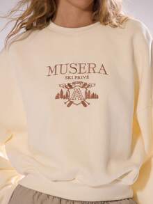 MUSERA Logo Embroidered  Sweatshirt Cute Going Out Daily  Spring Summer - Cream - View 7