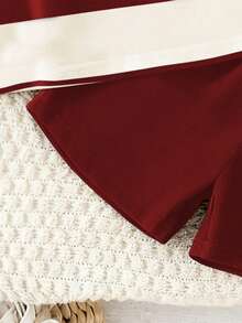 SHEIN Playful Pals 2pcs/Set Baby Boy Cute Bear & Striped Print Round Neck Short Sleeve T-Shirt With Navy Blue Shorts Set, Suitable For Outings In Summer - Multicolor - View 4