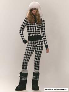 MUSERA Thick Ribbed Zip Through Waistband Argyle Cross Fitted Knit Leggings Only Autumn Fall Winter Ski Vacation  Lounge Holidays  Spring - Multicolor - View 1