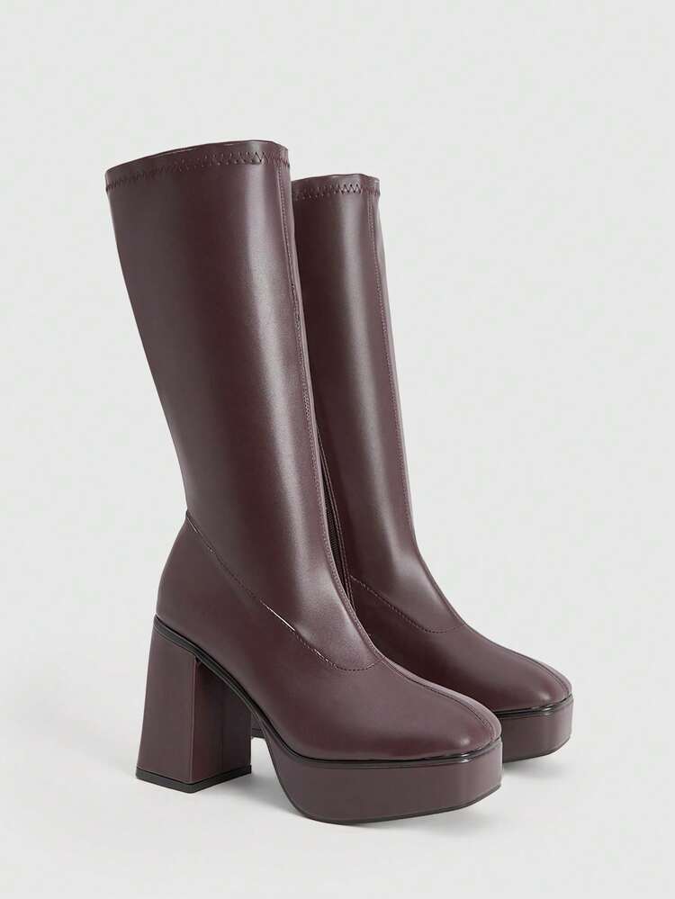 CUCCOO LuxiPop Women's Fashion Commuter Waterproof Platform Thick High Heel Knee-High Boots For Christmas