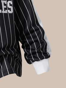 Casuvi Kids Tween Boys' Casual Black And White Striped Contrast Letter V-Neck Long Sleeve T-Shirt,Loose Fit Comfortable Streetwear School Autumn Back-To-School - Multicolor - View 10