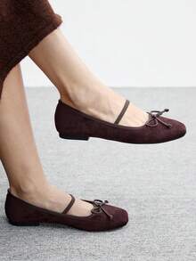 CUCCOO BIZCHIC Women's Casual Solid Color Bow Decor Versatile Flat Loafers For Christmas Spring Shoes - Coffee Brown - View 3