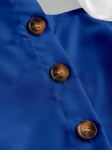 Vestido de manga larga elegante para niña preadolescente con cuello de camisa, diseño 2 en 1, perfecto para uso casual y de oficina en primavera, otoño e invierno - Azul - Ver 4