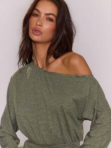 MUSERA Stripe Cinched Off-The-Shoulder Top  Cosy Cute Casual Spring Y2k Summer Holiday - Multicolor - View 2