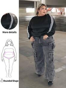 Enliva Jeans cargo de pierna ancha, corte holgado y talla grande - Negro - Ver 1
