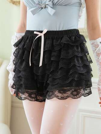 Kawaii Süße Kuchen-Spitze Schleife Sicherheits-Shorts für Damen