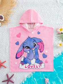 SHEIN 女婴可爱休闲粉色卡通图案连帽宽松泳衣罩衫