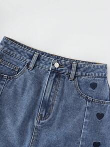 GlowEve Women's Elegant Heart Embroidery A-Line Skirt - Blue - View 4