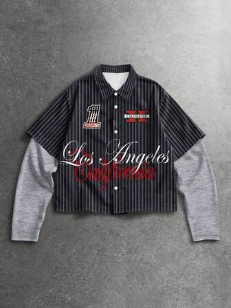 Men's Casual Striped Patchwork Shirt, Autumn