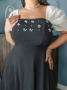 Truni Plus Size Strapless Midi Dress, Evening Gown,Women Clothes,Party Dress,Brown Birthday Dresses For Women, For Pear Triangle Body Shape - Black - View 5