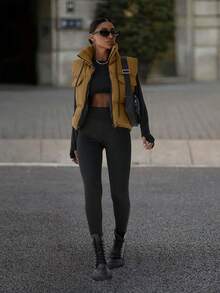 EURMUSE Zip Up Pocket Padded Vest With Pocket - Brown - View 3