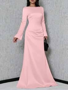 SHEIN Tall Váy đuôi cá tay kèn cao cấp cho nữ - Bụi hồng - Xem 4